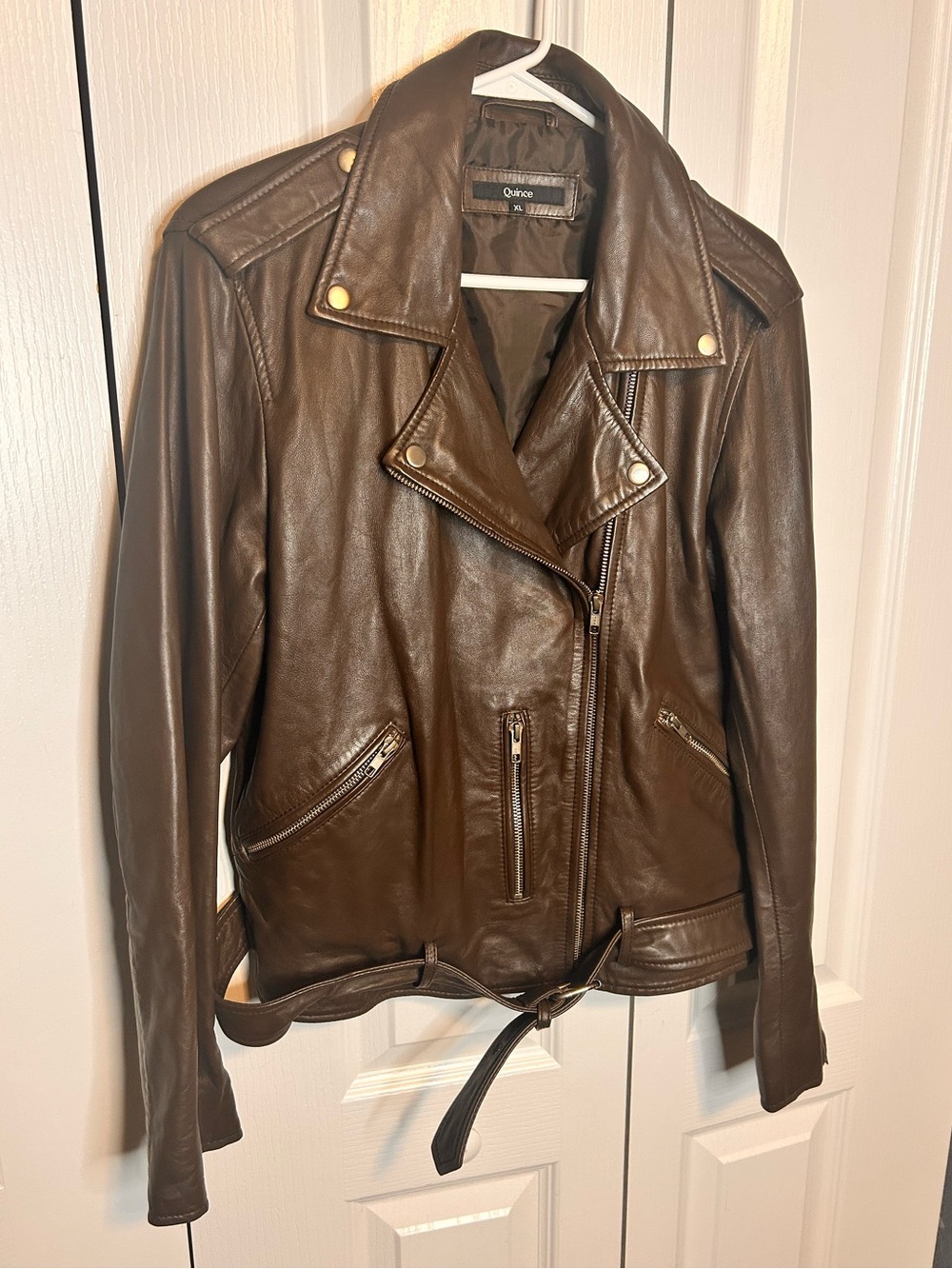 Quince Women’s Size XL Brown 100% Sheep Leather Oversized Biker Jacket Moto - Picture 8 of 9